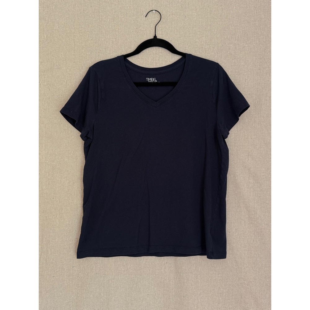 Time and Tru Womens Navy Blue V-Neck Short Sleeve T-Shirt Size L 12-14